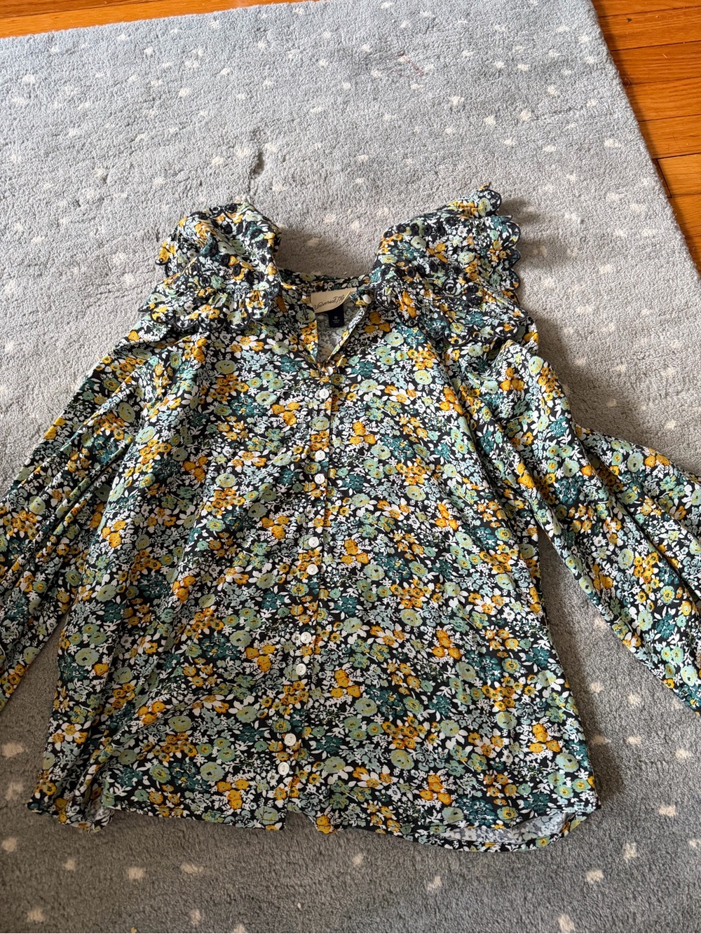 Universal Thread Multi-Color Floral Ruffle-Neck Blouse - Picture 2 of 4
